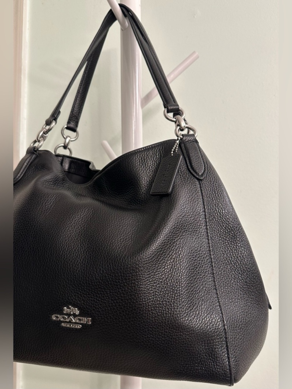 Coach Black Hallie Pebbled Leather Shoulder Tote with Silver Hardware Mint - Picture 3 of 10